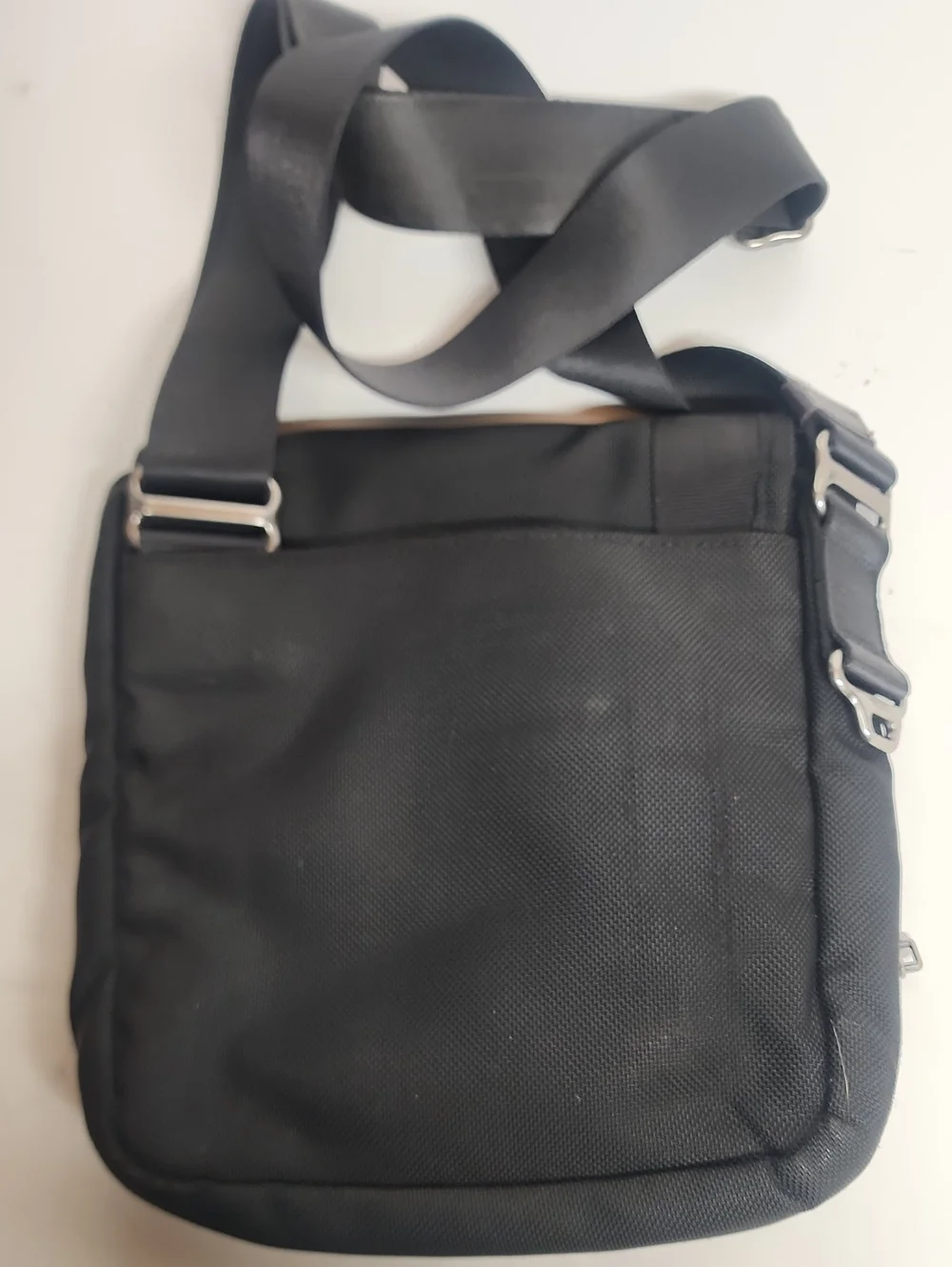 Tumi Black Messenger Crossbody Bag w/Brown Leather Accent Minimalist Man Bag WOW